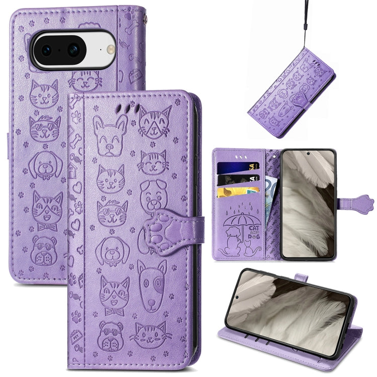 Cat and Dog Embossed Leather Phone Case, For Google Pixel 11 Pro XL, For Google Pixel 8 Pro, For Google Pixel 8