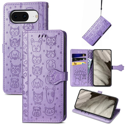 Cat and Dog Embossed Leather Phone Case, For Google Pixel 11 Pro XL, For Google Pixel 8 Pro, For Google Pixel 8