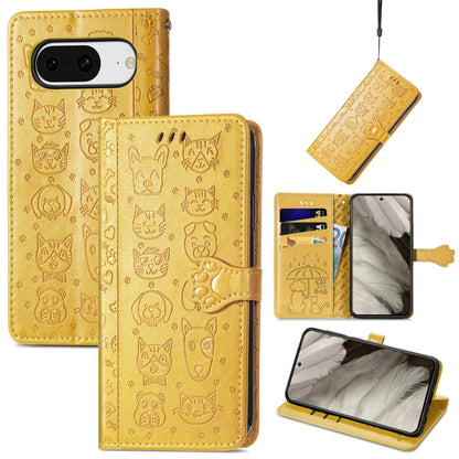 Cat and Dog Embossed Leather Phone Case, For Google Pixel 11 Pro XL, For Google Pixel 8 Pro, For Google Pixel 8