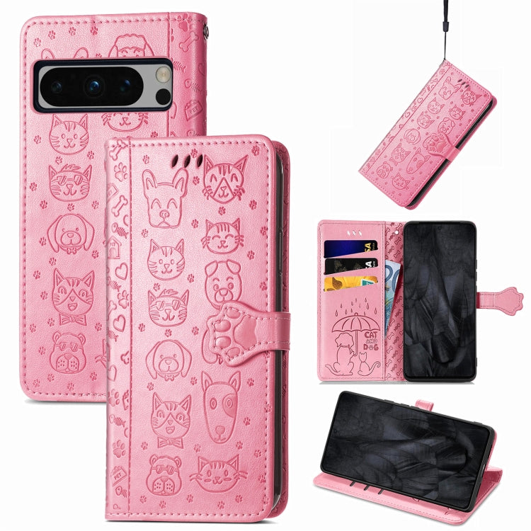 Cat and Dog Embossed Leather Phone Case, For Google Pixel 11 Pro XL, For Google Pixel 8 Pro, For Google Pixel 8