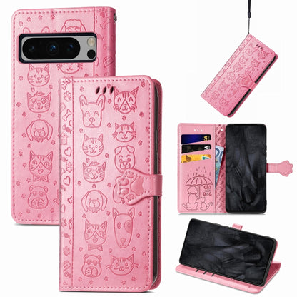 Cat and Dog Embossed Leather Phone Case, For Google Pixel 11 Pro XL, For Google Pixel 8 Pro, For Google Pixel 8
