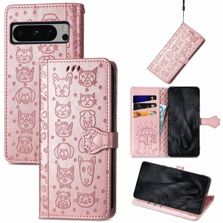 Cat and Dog Embossed Leather Phone Case, For Google Pixel 11 Pro XL, For Google Pixel 8 Pro, For Google Pixel 8