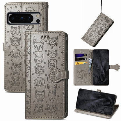 Cat and Dog Embossed Leather Phone Case, For Google Pixel 11 Pro XL, For Google Pixel 8 Pro, For Google Pixel 8