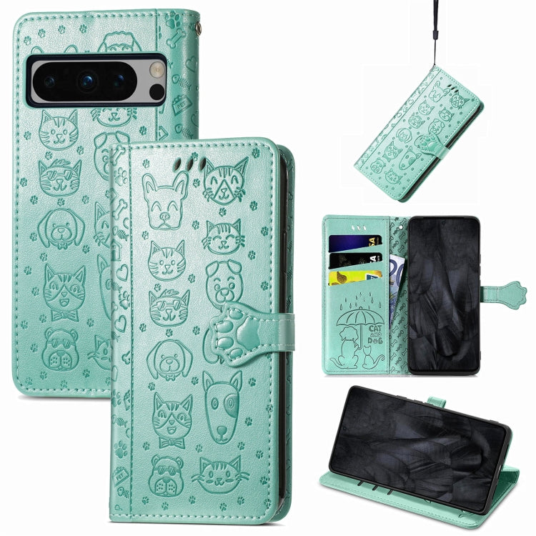 Cat and Dog Embossed Leather Phone Case, For Google Pixel 11 Pro XL, For Google Pixel 8 Pro, For Google Pixel 8
