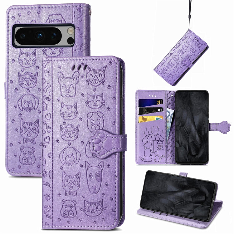 Cat and Dog Embossed Leather Phone Case, For Google Pixel 11 Pro XL, For Google Pixel 8 Pro, For Google Pixel 8