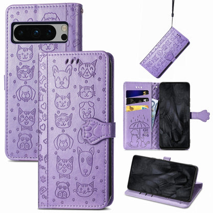 Cat and Dog Embossed Leather Phone Case, For Google Pixel 11 Pro XL, For Google Pixel 8 Pro, For Google Pixel 8