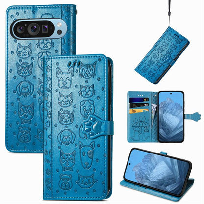 Cat and Dog Embossed Leather Phone Case, For Google Pixel 11 Pro XL, For Google Pixel 8 Pro, For Google Pixel 8