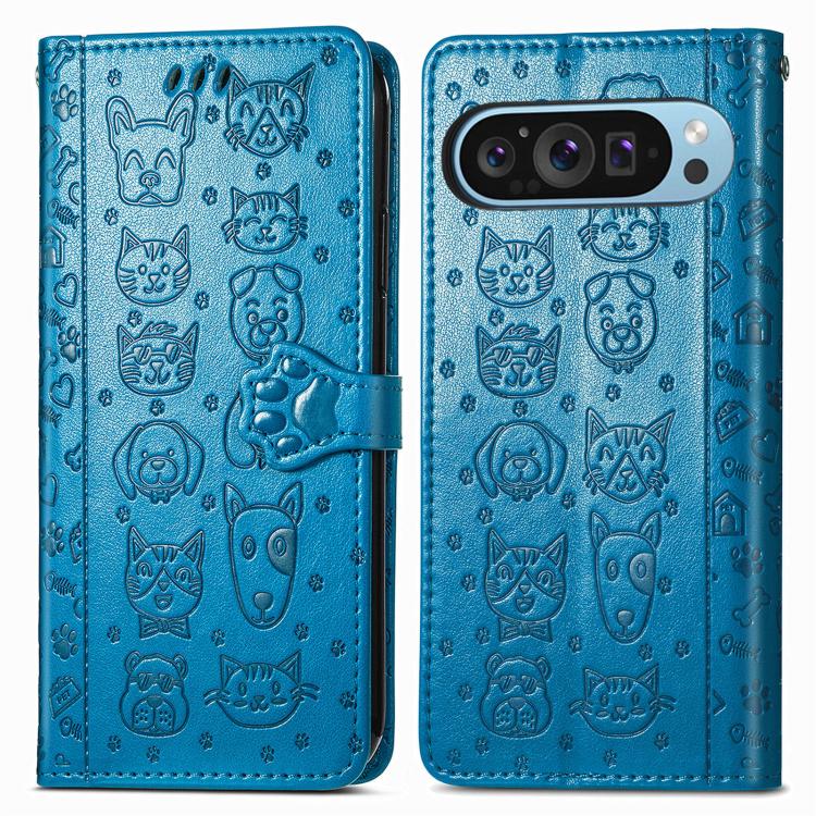 Cat and Dog Embossed Leather Phone Case, For Google Pixel 11 Pro XL, For Google Pixel 8 Pro, For Google Pixel 8