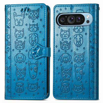 Cat and Dog Embossed Leather Phone Case, For Google Pixel 11 Pro XL, For Google Pixel 8 Pro, For Google Pixel 8