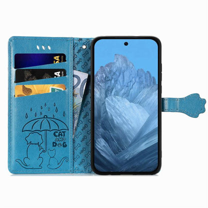 Cat and Dog Embossed Leather Phone Case, For Google Pixel 11 Pro XL, For Google Pixel 8 Pro, For Google Pixel 8