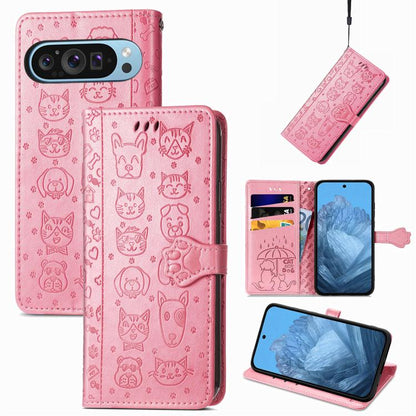 Cat and Dog Embossed Leather Phone Case, For Google Pixel 11 Pro XL, For Google Pixel 8 Pro, For Google Pixel 8