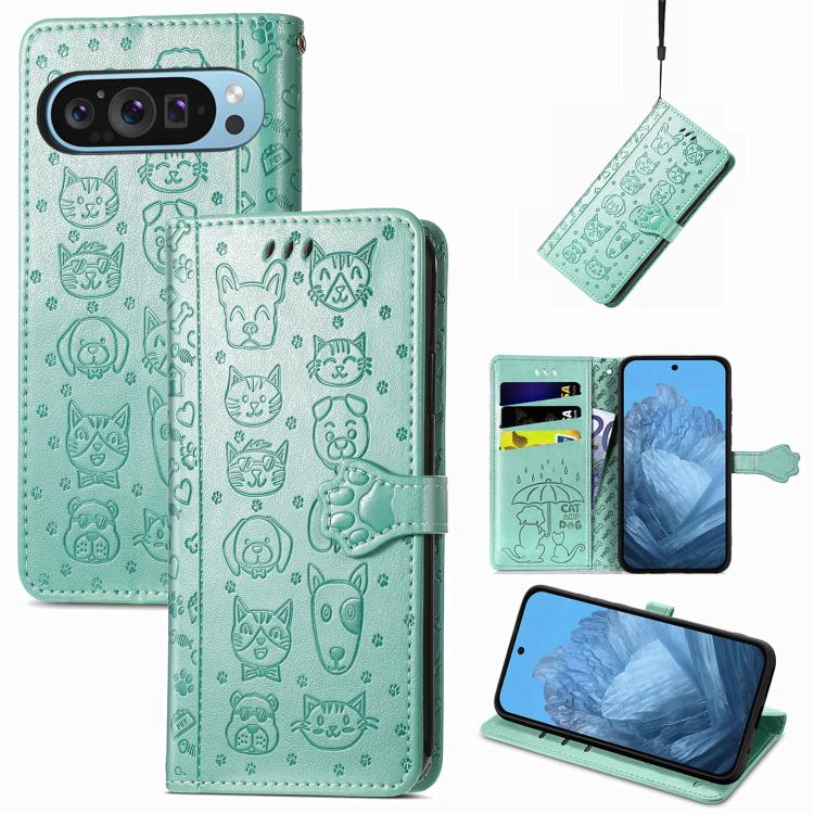 Cat and Dog Embossed Leather Phone Case, For Google Pixel 11 Pro XL, For Google Pixel 8 Pro, For Google Pixel 8