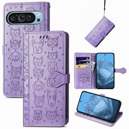 Cat and Dog Embossed Leather Phone Case, For Google Pixel 11 Pro XL, For Google Pixel 8 Pro, For Google Pixel 8