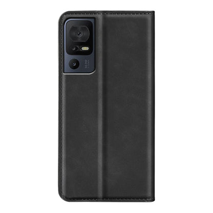 Black leather phone case with rear camera cutout and slim profile back.