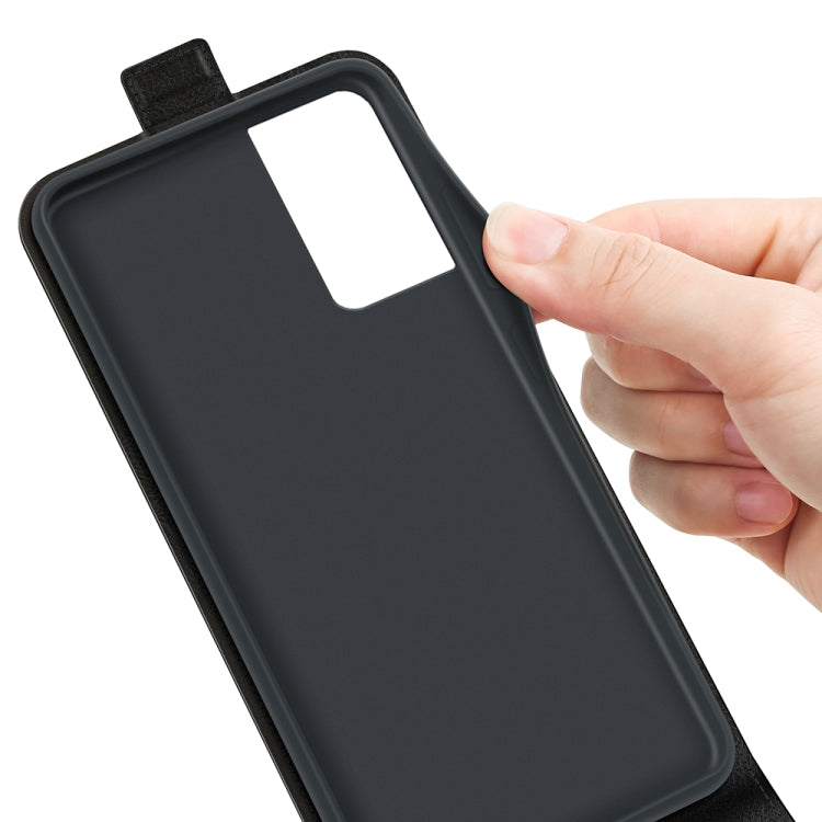 Black textured leather phone case back cover held by a hand