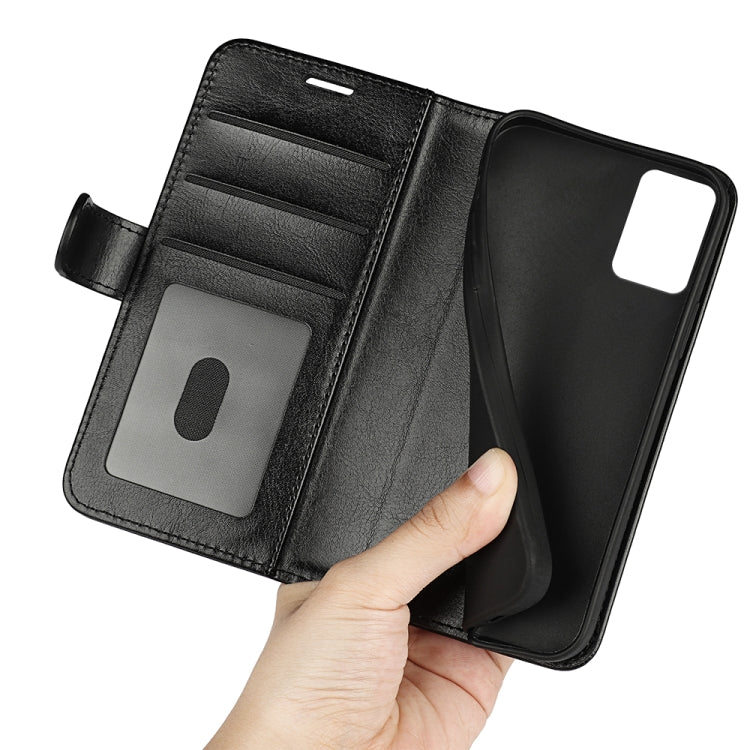 Black leather wallet phone case with card slot pockets and cutout for ports and buttons