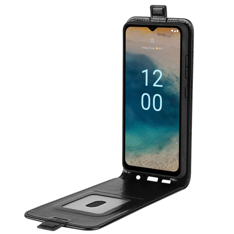 Black vertical flip leather phone case for Nokia G22 with stand and card slot