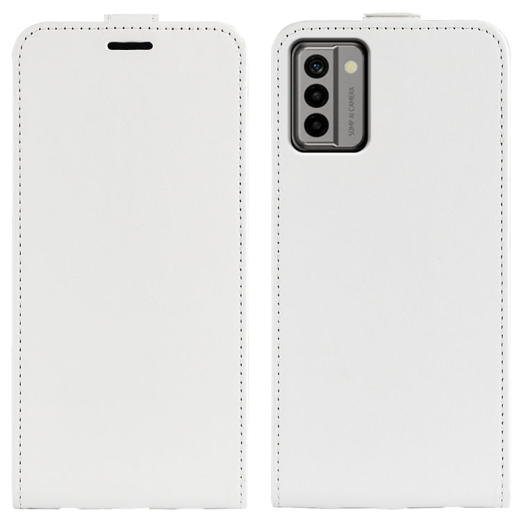 White textured vertical flip leather phone case for Nokia G22 with camera cutout