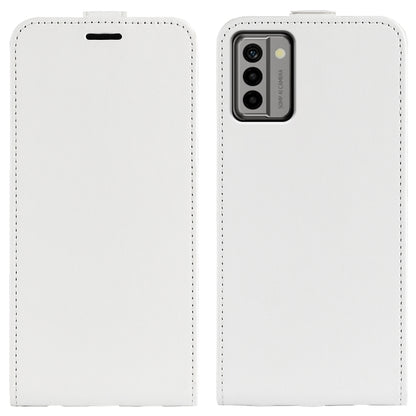White textured vertical flip leather phone case for Nokia G22 with camera cutout