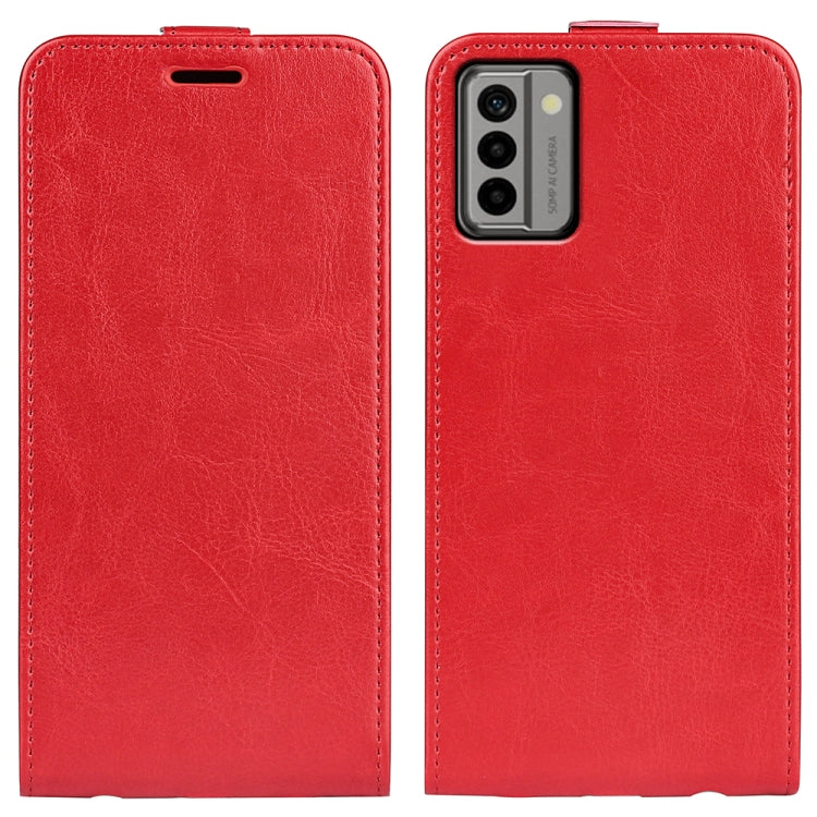Red textured vertical flip leather phone case for Nokia G22 with camera cutout