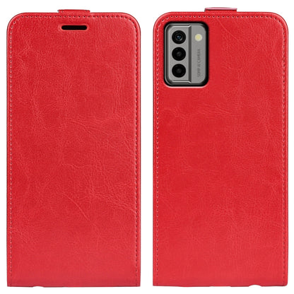 Red textured vertical flip leather phone case for Nokia G22 with camera cutout