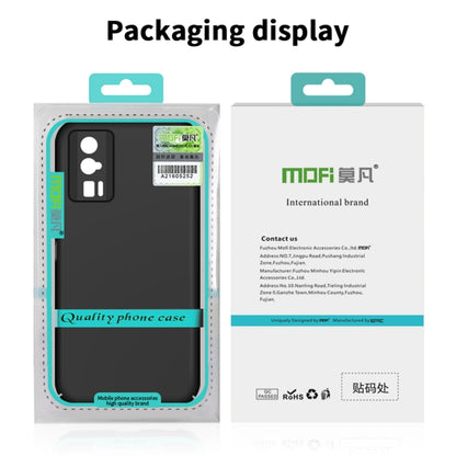 MOFI phone case packaging display with front and back package graphics