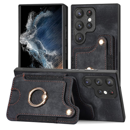 Retro Skin-feel Ring Multi-card Wallet Phone Case, For Samsung Galaxy S23+ 5G, For Samsung Galaxy S23 Ultra 5G, For Samsung Galaxy S22+ 5G, For Samsung Galaxy S22 Ultra 5G, For Samsung Galaxy S21 5G, For Samsung Galaxy S21+ 5G                          ...