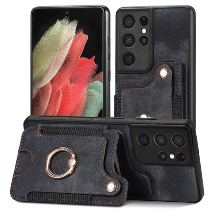 Retro Skin-feel Ring Multi-card Wallet Phone Case, For Samsung Galaxy S23+ 5G, For Samsung Galaxy S23 Ultra 5G, For Samsung Galaxy S22+ 5G, For Samsung Galaxy S22 Ultra 5G, For Samsung Galaxy S21 5G, For Samsung Galaxy S21+ 5G                          ...
