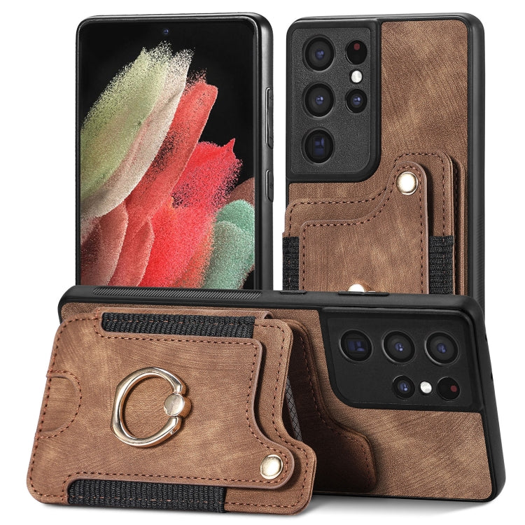 Retro Skin-feel Ring Multi-card Wallet Phone Case, For Samsung Galaxy S23+ 5G, For Samsung Galaxy S23 Ultra 5G, For Samsung Galaxy S22+ 5G, For Samsung Galaxy S22 Ultra 5G, For Samsung Galaxy S21 5G, For Samsung Galaxy S21+ 5G                          ...