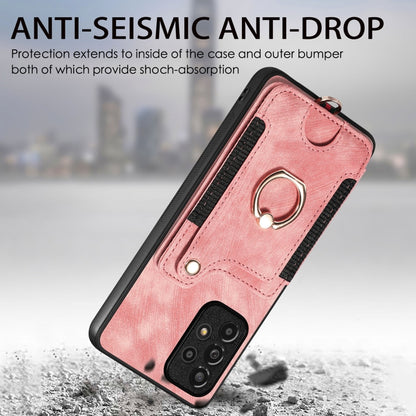 Pink anti-drop wallet phone case with metal ring and textured leather finish