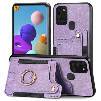 Purple retro wallet phone case with ring holder and multi-card sleeve