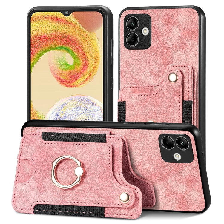 Pink retro wallet phone case with ring holder and multi-card sleeve