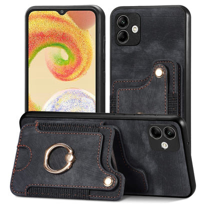 Black retro wallet phone case with ring holder and multi-card sleeve