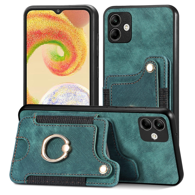 Green retro wallet phone case with ring holder and multi-card sleeve