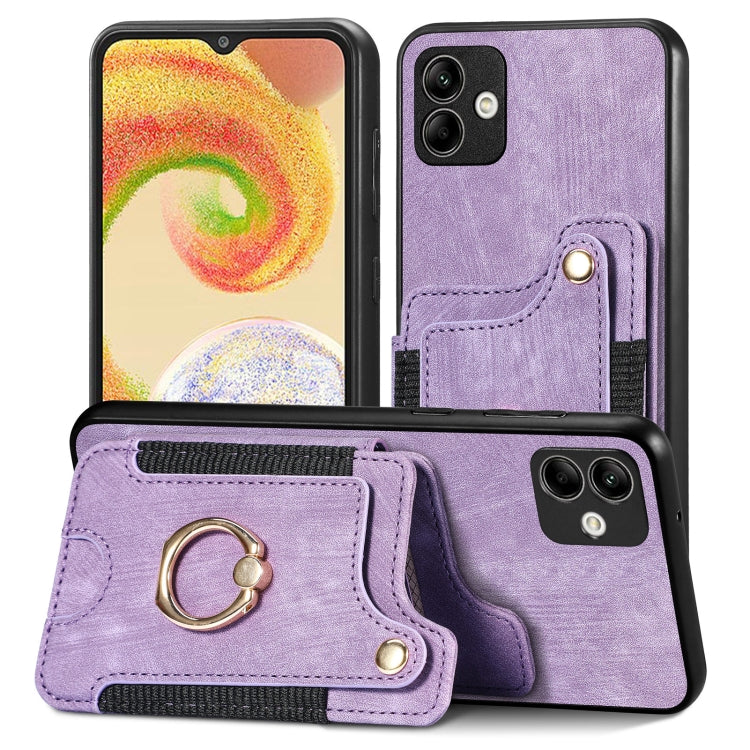Lavender wallet phone case with ring clasp and stitched card holder