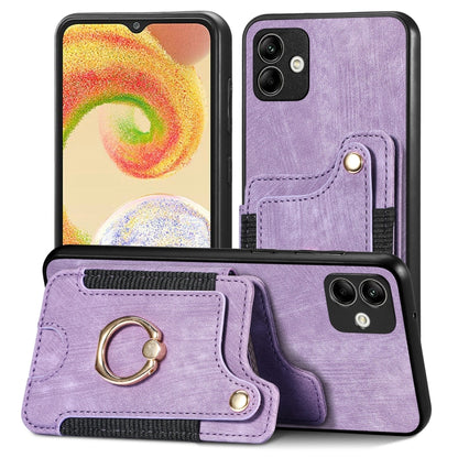 Lavender wallet phone case with ring clasp and stitched card holder