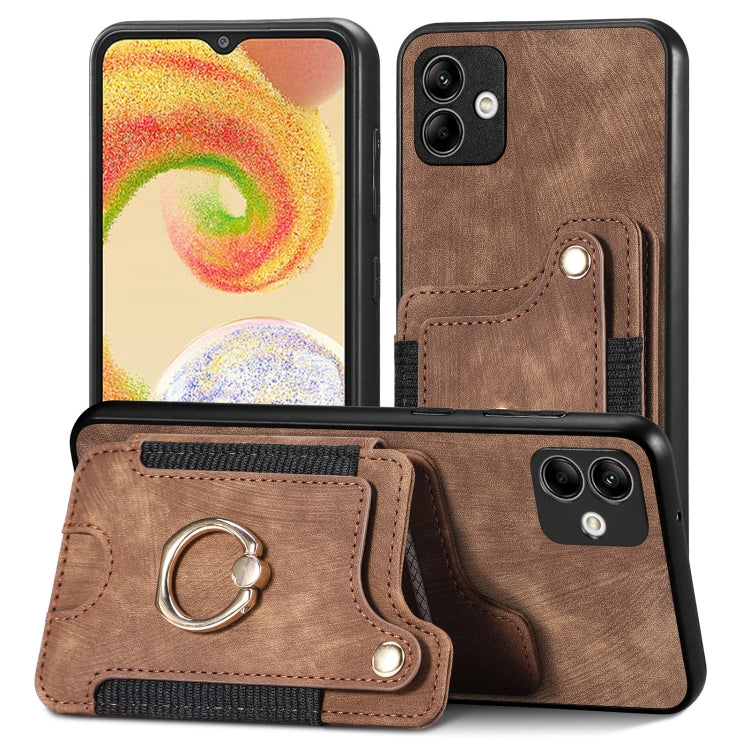 Medium brown wallet phone case with ring clasp and multi-card sleeve