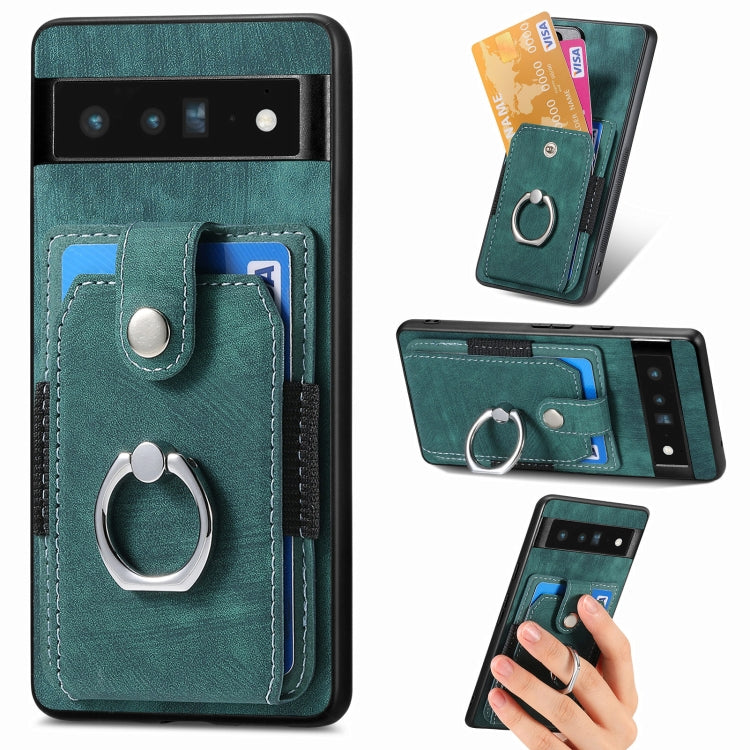 Teal retro skin-feel phone case with card holder and metal ring stand