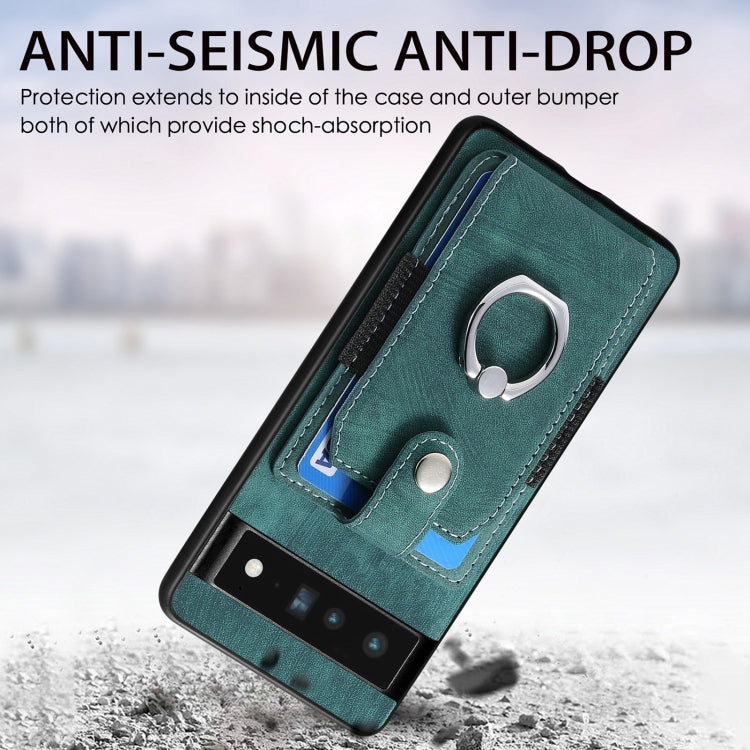 Teal wallet phone case with card slots and metal ring holder for phone