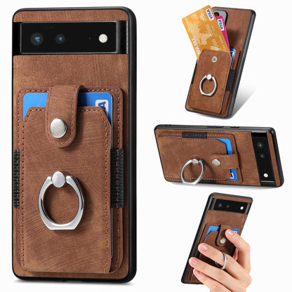 Brown leather-style wallet phone case with card slots and metal ring holder