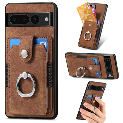 Brown wallet phone case with card slots and metal ring holder, full coverage