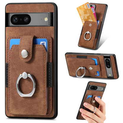 Brown wallet phone case with card slots and metal ring holder for phone
