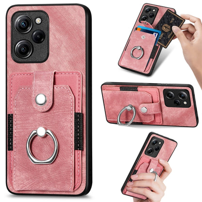 Pink ring card phone case with metal finger ring, card pocket, and secure wallet flap