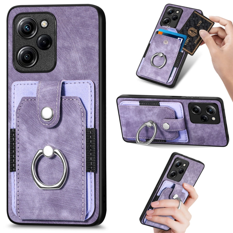 Purple ring card wallet phone case with card slots and metal ring holder for phone