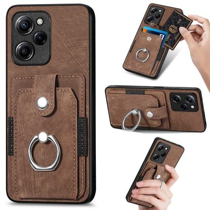 Brown ring card wallet phone case with card slots and metal ring holder