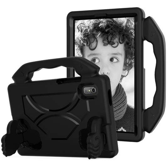 Black shockproof EVA tablet case with thumb handle and protective stand