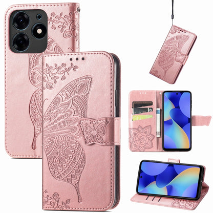 Rose gold embossed butterfly floral leather phone case with wallet flap and card slots
