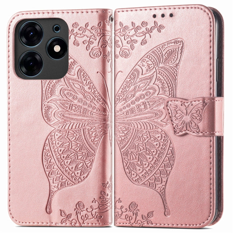 Rose pink folio phone case in embossed butterfly floral leather with side magnetic strap