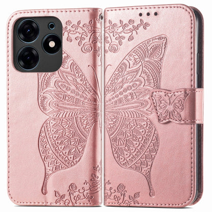 Rose pink folio phone case in embossed butterfly floral leather with side magnetic strap