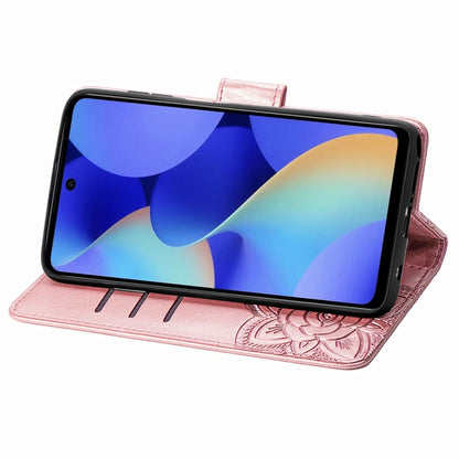 Rose pink embossed butterfly floral leather phone case with kickstand viewing cover